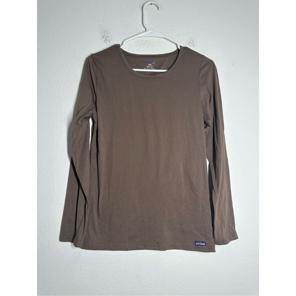 Sivvan Basic Long Sleeve Top T-Shirt Women’s Size M Cacao Brown Cotton Blend